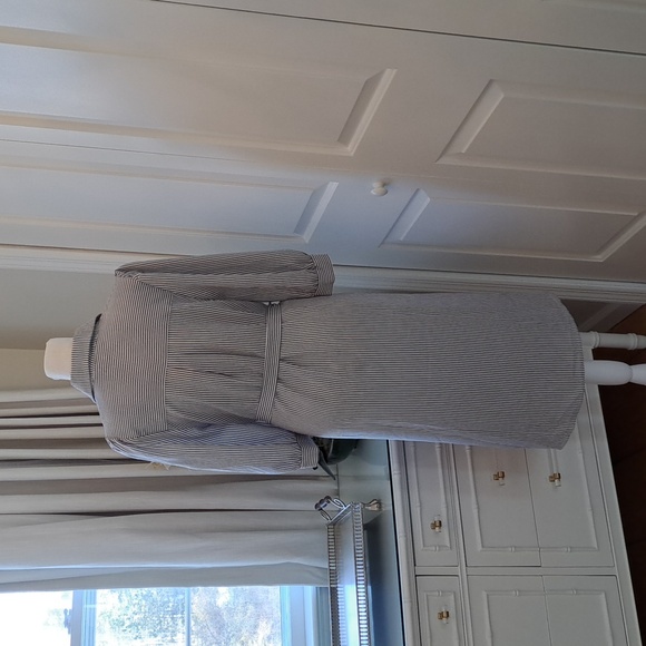 NWT‎ MONTEAU LOS ANGELES Womens Grey/ White Striped Button Down Midi Dress S-M - Picture 4 of 8